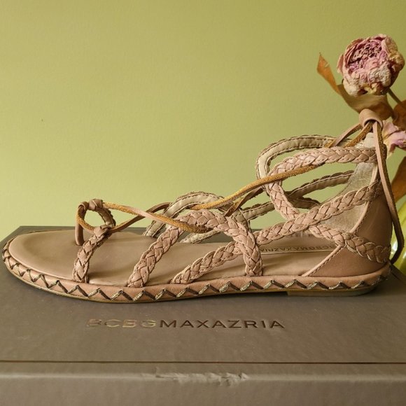 BCBG MA-MAYE Nude Lace-Up Leather Sandal - Picture 2 of 10
